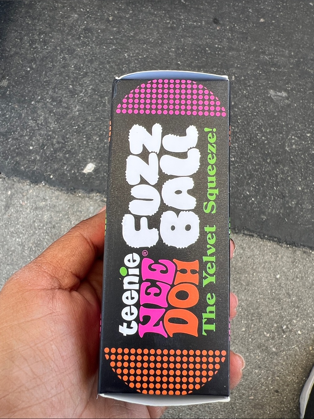 teenie Fuzz Ball Neon Doh Velvet Squeeze - Black with Pink & Orange Accents